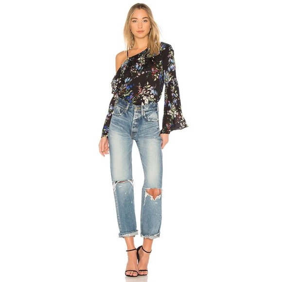 PARKER Lima Boboli Black Floral Silk Georgette Off The Shoulder Blouse, Size L - Picture 4 of 9